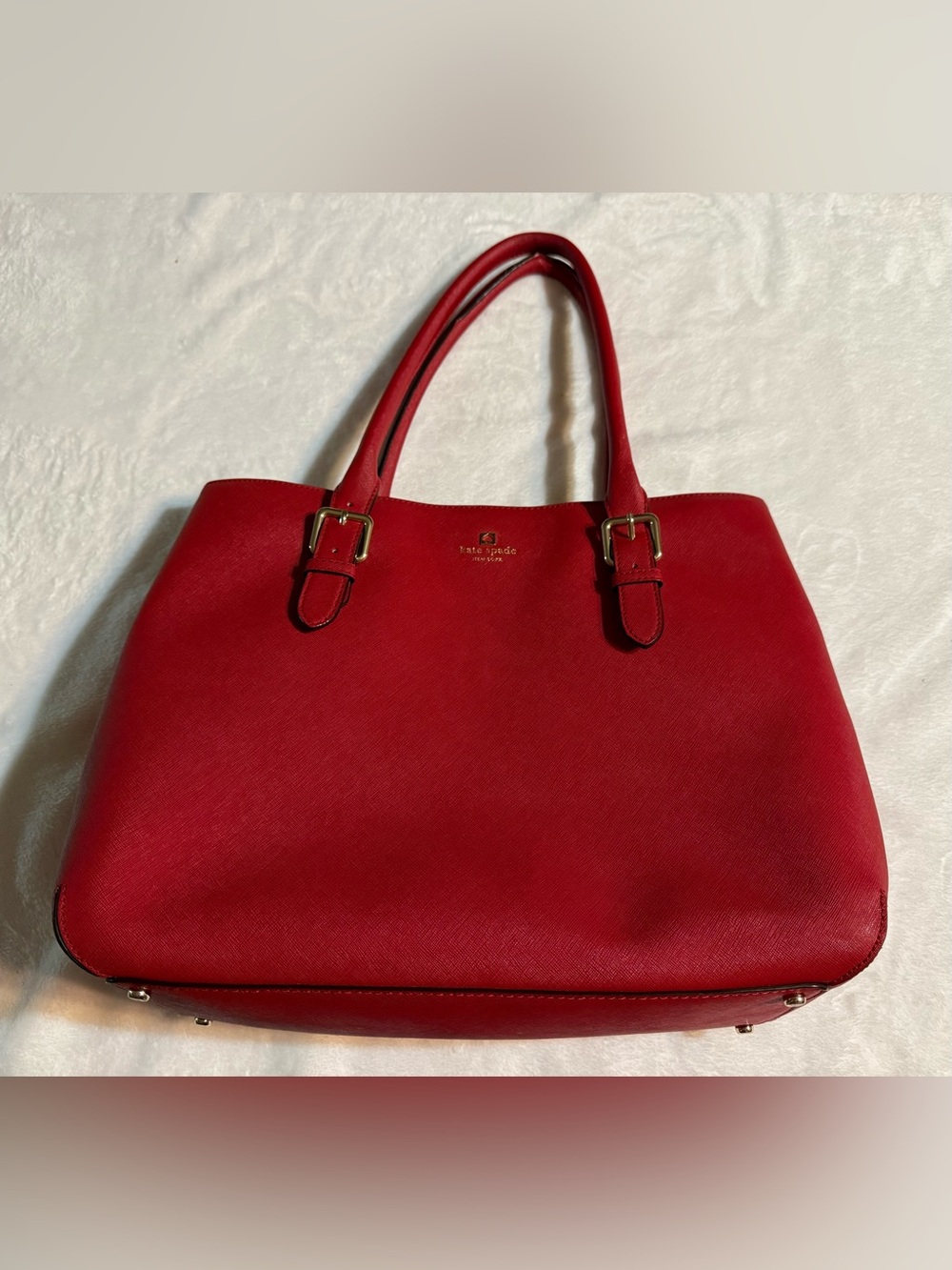kate spade Red Saffiano Tote with Gold Hardware
